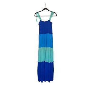 Bebop women’s blue and green color block, tiered, maxi dress size large